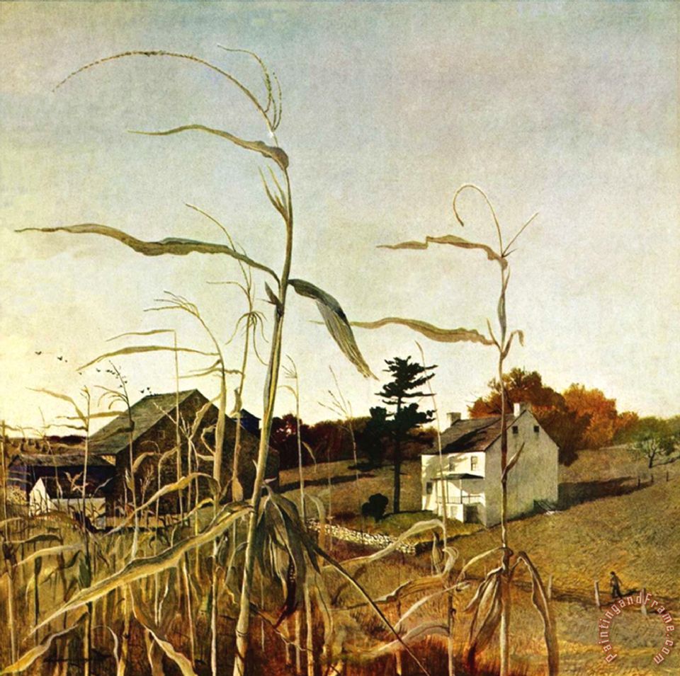 960x955 Andrew Wyeth Autumn Cornfield October 1 1950 Painting - Corn Field Painting