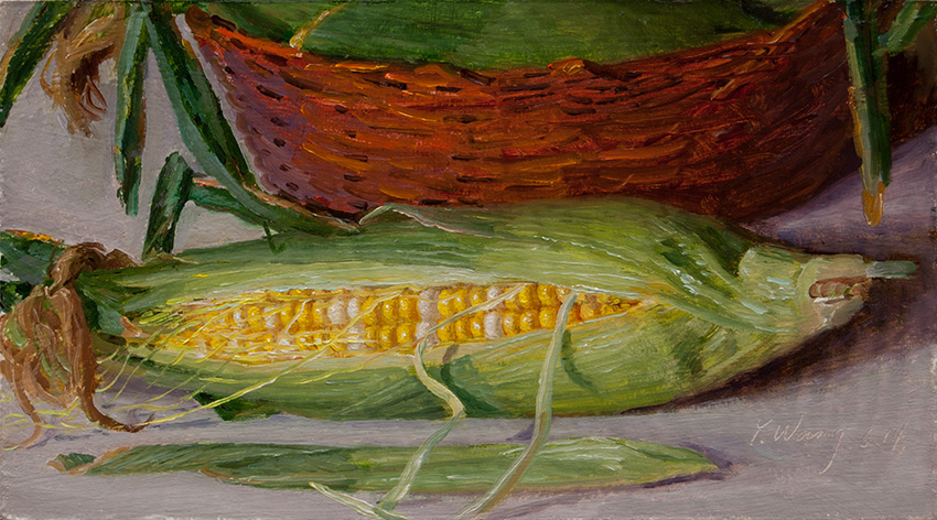 850x472 Wang Fine Art Fresh Ears Of Corn, Still Life Daily Painting A Day - Corn Painting