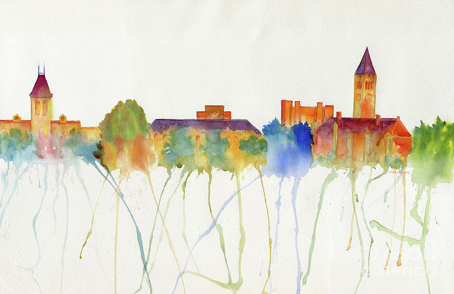 900x583 Cornell University Skyline Painting By Melly Terpening - Cornell Painting