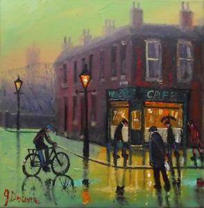 294x300 Cycling To The Corner Cafe Original Best Oil Painting Famous - Corner Cafe Painting
