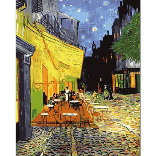 640x640 Haochu Europe The Cafe Around The Corner Oil Painting Diy Coloring - Corner Cafe Painting