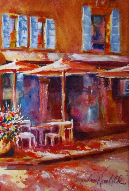 540x795 Art In My Heart, Jacqueline Newbold Remembering Provence, Corner Cafe - Corner Cafe Painting
