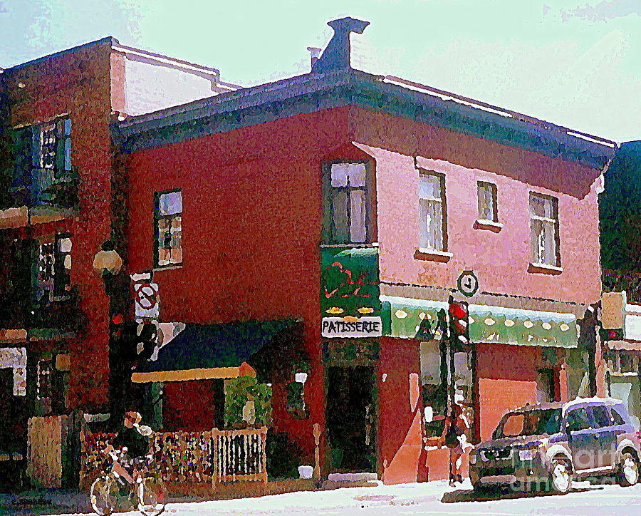 900x724 Patisserie Summer Scene Paintings Biking By The Corner Cafe - Corner Cafe Painting