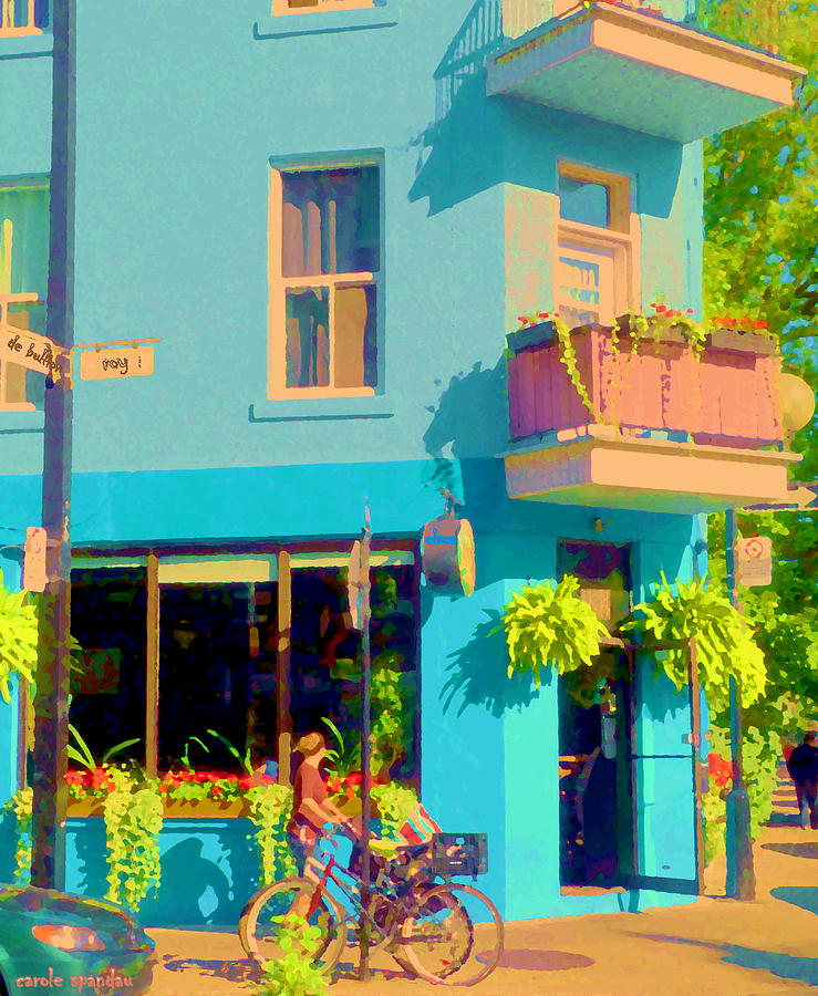 739x900 Powder Blue Corner Cafe Elses Pub Rue Roy Montreal Sunny Summer - Corner Cafe Painting