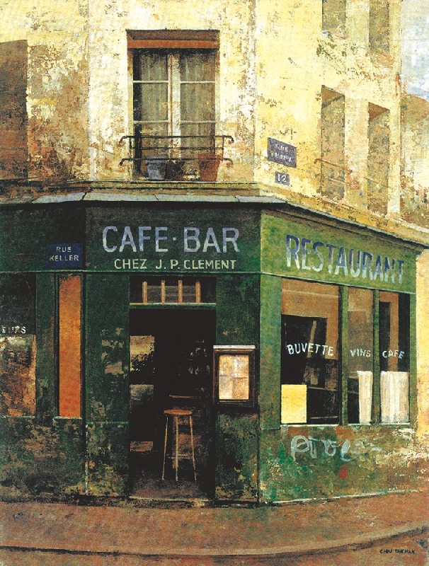 606x800 Romantic Street Corner Cafe Oil Painting Picture Print On Canvas - Corner Cafe Painting