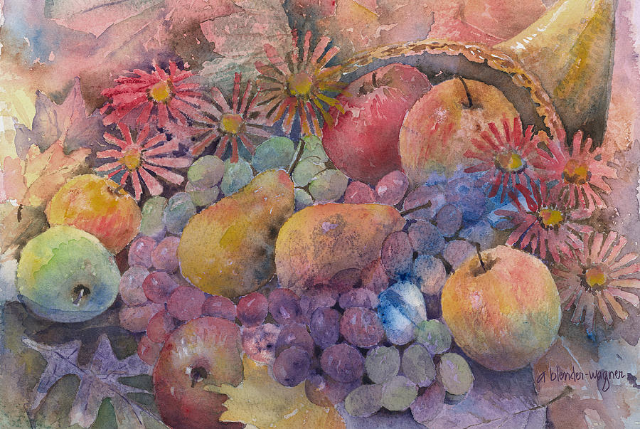 900x603 Cornucopia Of Fruit Painting By Arline Wagner - Cornucopia Painting