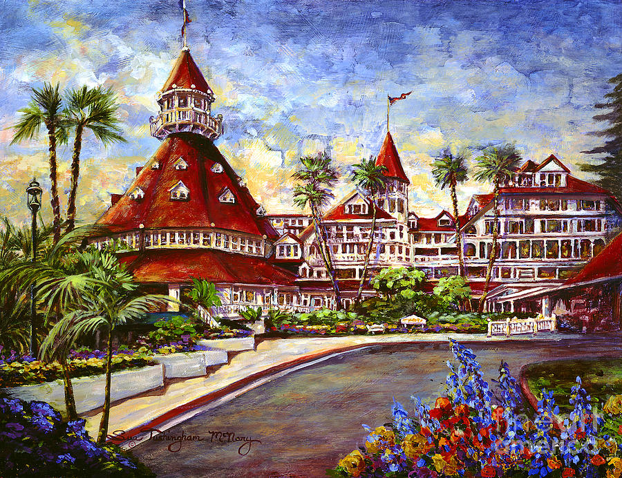 900x692 Hotel Del With Flowers Painting By Glenn Mcnary - Coronado Painting