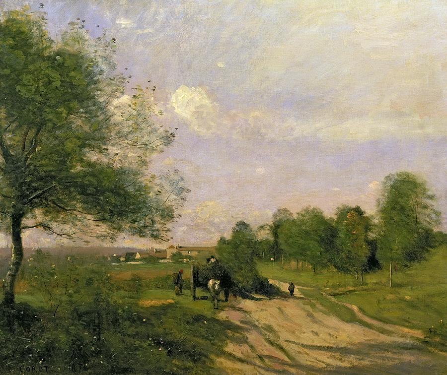 900x756 The Wagon Painting By Jean Baptiste Camille Corot - Corot Painting