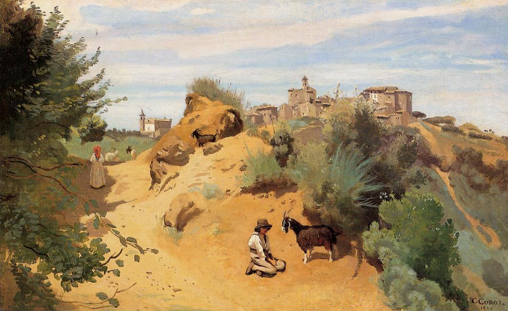 992x608 Genzano Goatherd And Village 1843 Painting Jean Baptiste Corot - Corot Painting