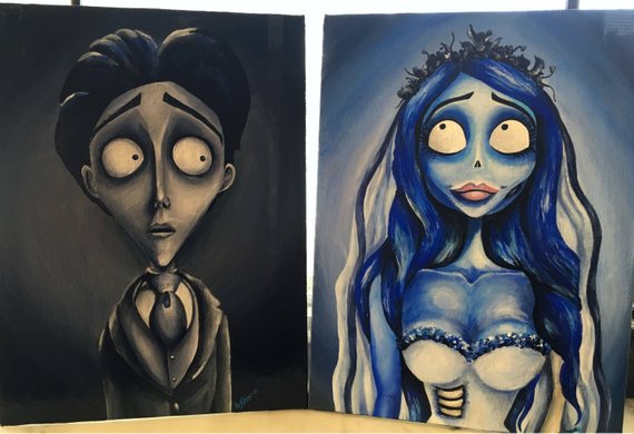 570x390 Original Corpse Bride Paintings Of Victor And Emily Inspired - Corpse Bride Painting