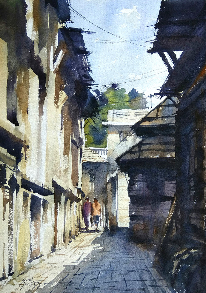 690x982 Corridor By Artist Sunil Linus De Impressionism, Painting - Corridor Painting