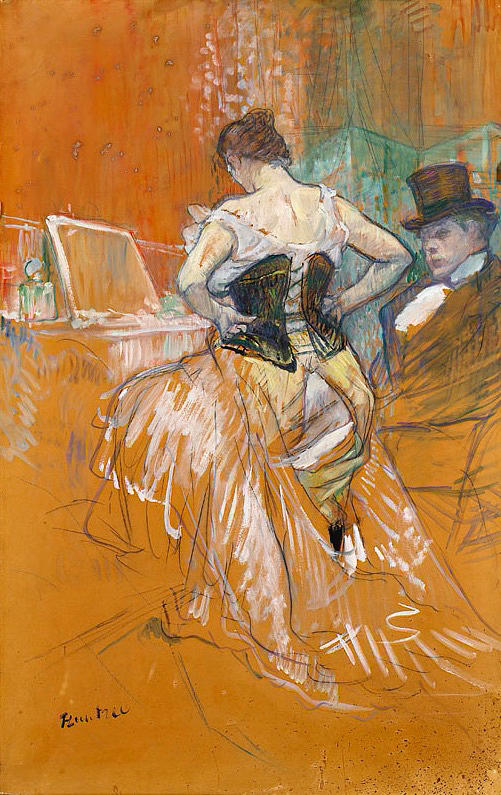 501x795 Study For Elles, Woman In A Corset Painting By Henri De Toulouse - Corset Painting