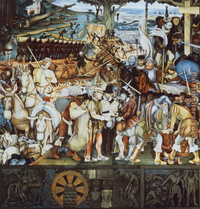 668x700 Diego Rivera Disembarkation Of The Spanish - Cortez Painting