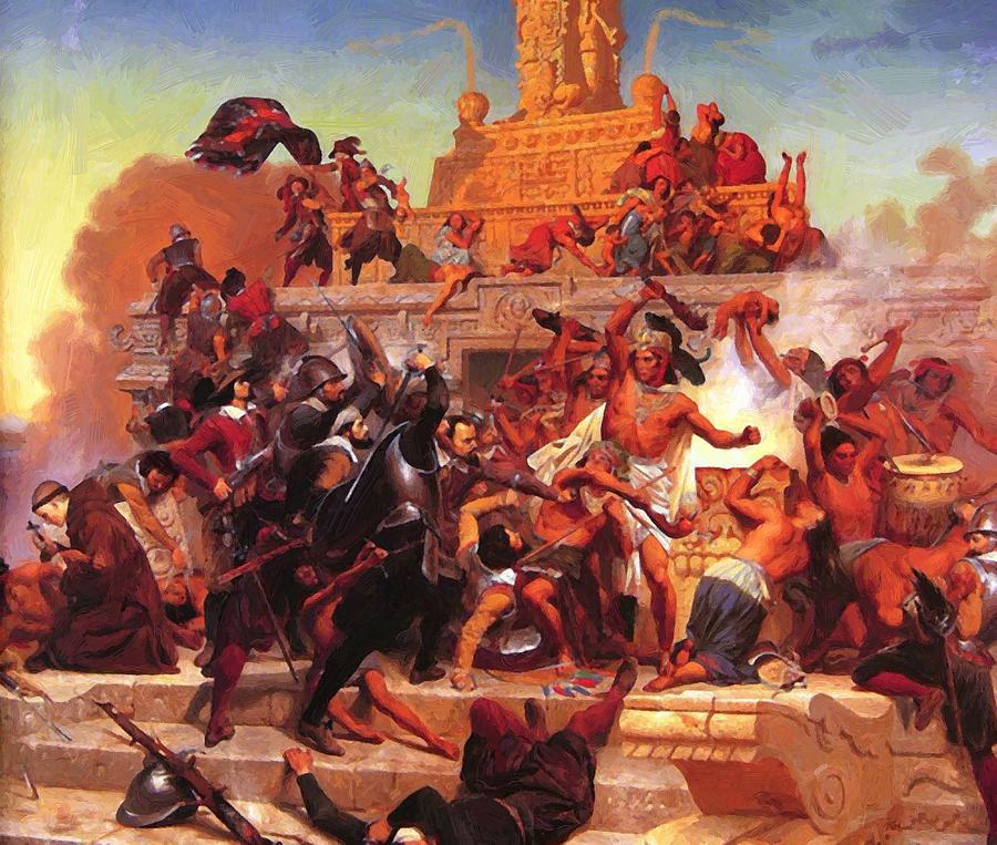 900x763 Storming Of The Teocalli By Cortez And His Troops Painting By - Cortez Painting