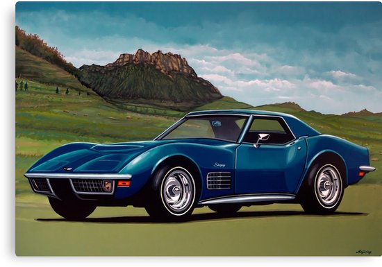 550x385 Chevrolet Corvette Stingray 1971 Painting Canvas Prints By - Corvette Painting