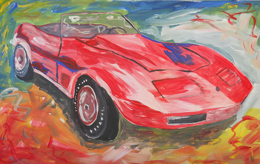 900x571 Red Hot Corvette Painting By Candace Nalepa - Corvette Painting