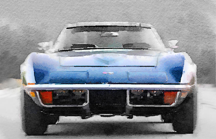 900x578 1972 Corvette Front End Watercolor Painting By Naxart Studio - Corvette Painting
