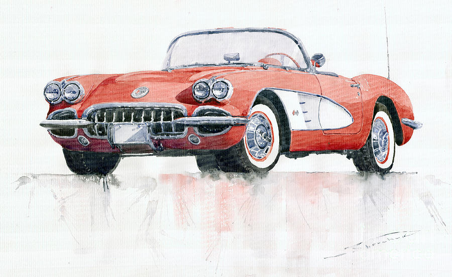 900x552 Chevrolet Corvette C1 1960 Painting By Yuriy Shevchuk - Corvette Painting