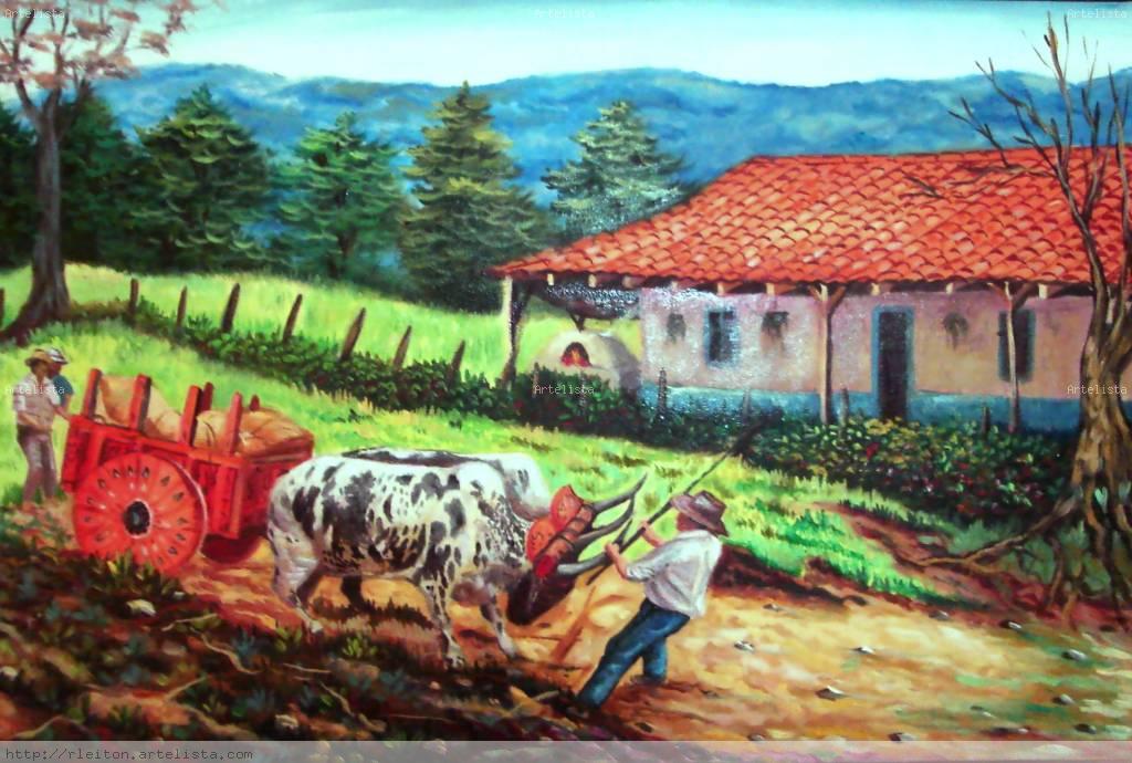 1024x690 Yunta De Bueyes En Costa Rica Rafael Alberto Leiton Montoya - Costa Rica Painting