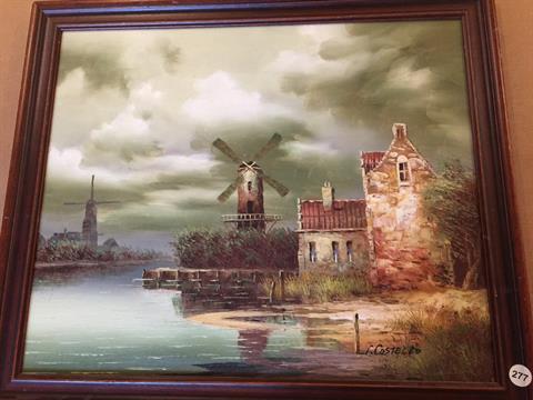 480x360 L. Costello, Late 20th Century, Signed, Windmill Scene, Oil - Costello Painting