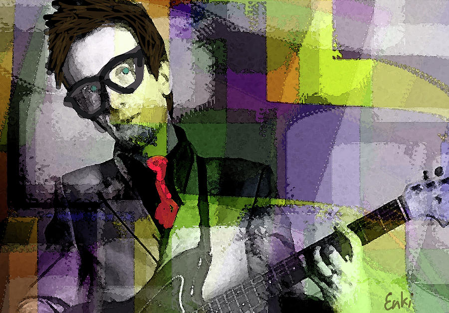 900x627 Elvis Costello New Wave Painting By Enki Art - Costello Painting