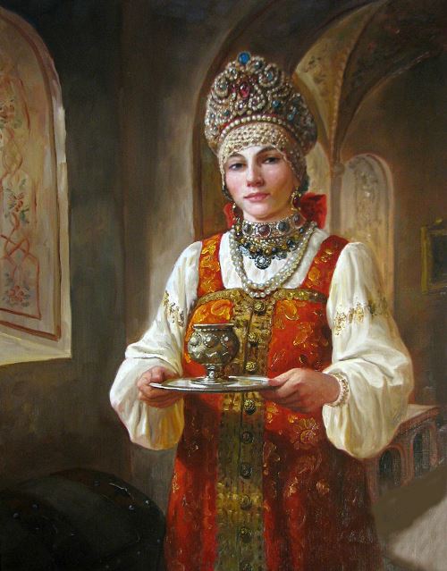 500x639 Russian Beauty In A Folk Costume. Painting By Andrey Shishkin (3 - Costume Painting