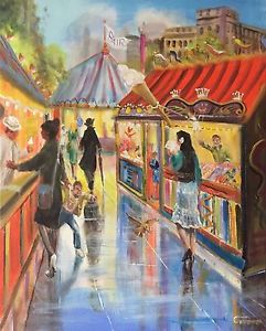 241x300 Leon Goodman Original Oil Blue Nice D'Azur French Cafe - Cote D Azur Painting