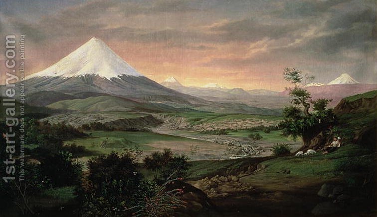 756x437 The Cotopaxi, Ecuador, 1874 Rafael Troya Reproduction 1st Art - Cotopaxi Painting