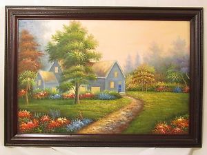 300x225 Cottage Woods Landscape Oil On Canvas Painting Signed S. Hofner Ebay - Cottage In The Woods Painting