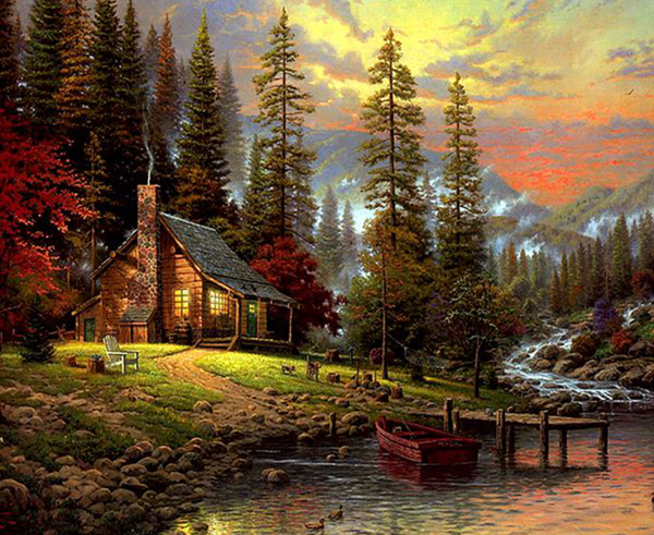 600x491 Diy Painting By Numbers - Cottage In The Woods Painting