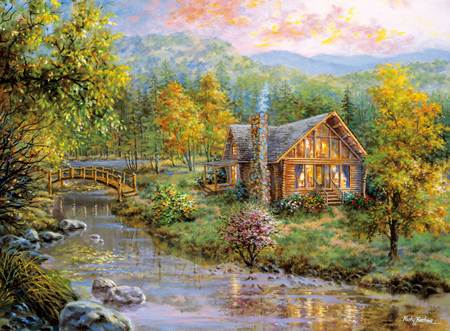 450x331 Diamond Mosaic Full Diamond Embroidery Beads Cottage Woods Tree - Cottage In The Woods Painting