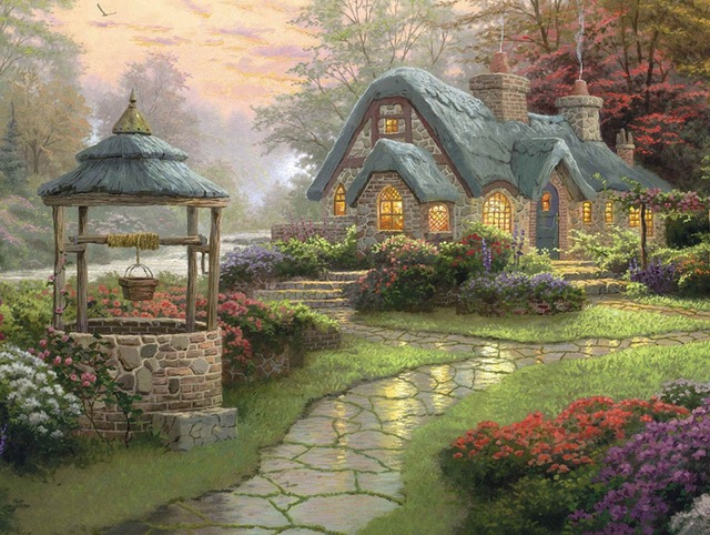 640x482 New Mosaic Full Diamond Embroidery Beads Garden Cottage Woods - Cottage In The Woods Painting