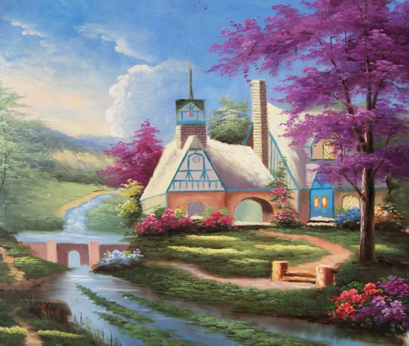 800x677 Oil Paintings Frames - Cottage In The Woods Painting