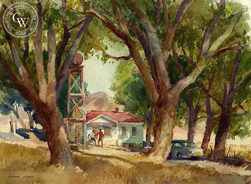 800x587 California Watercolor Art By George Gibson, American Artist - Cottage In The Woods Painting