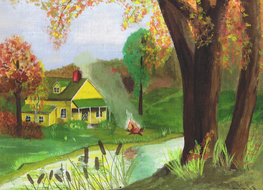 900x650 Cottage In The Woods Painting By Barbara Taboada - Cottage In The Woods Painting