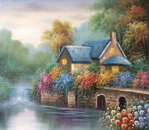 300x262 English Cottage The River 20 X 24 Original Oil Painting - Cottage Painting