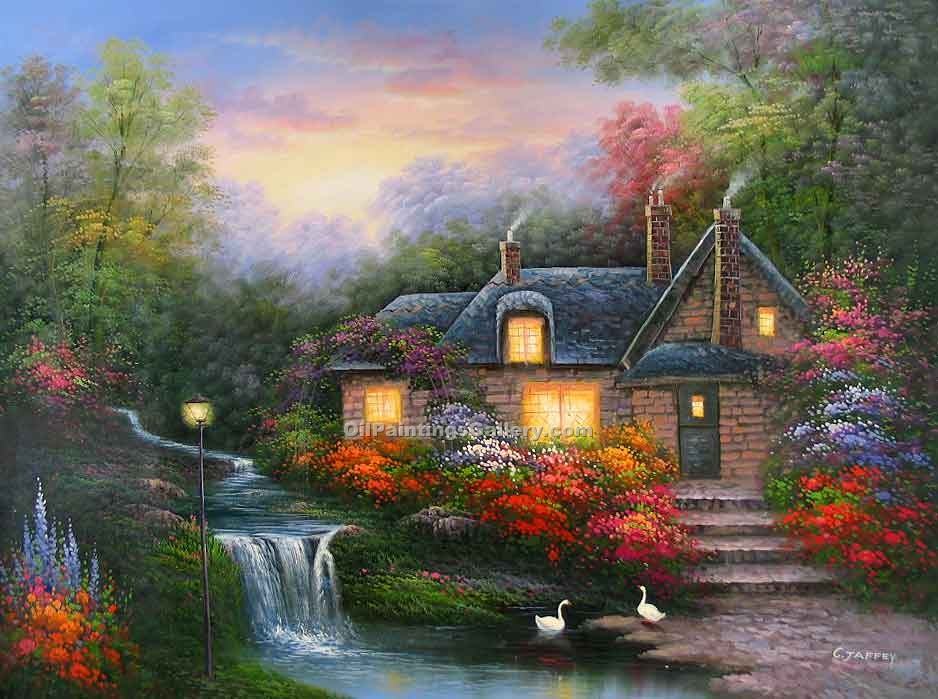 938x699 Evening - Cottage Painting