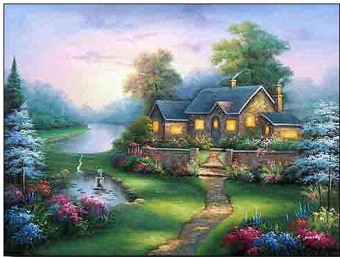 487x368 Italy Cottages Landscapes Oil Painting,cottages Wood View Cottage 1 - Cottage Painting