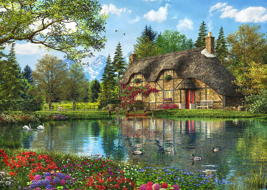 900x642 Lake View Cottage Painting By Dominic Davison - Cottage Painting