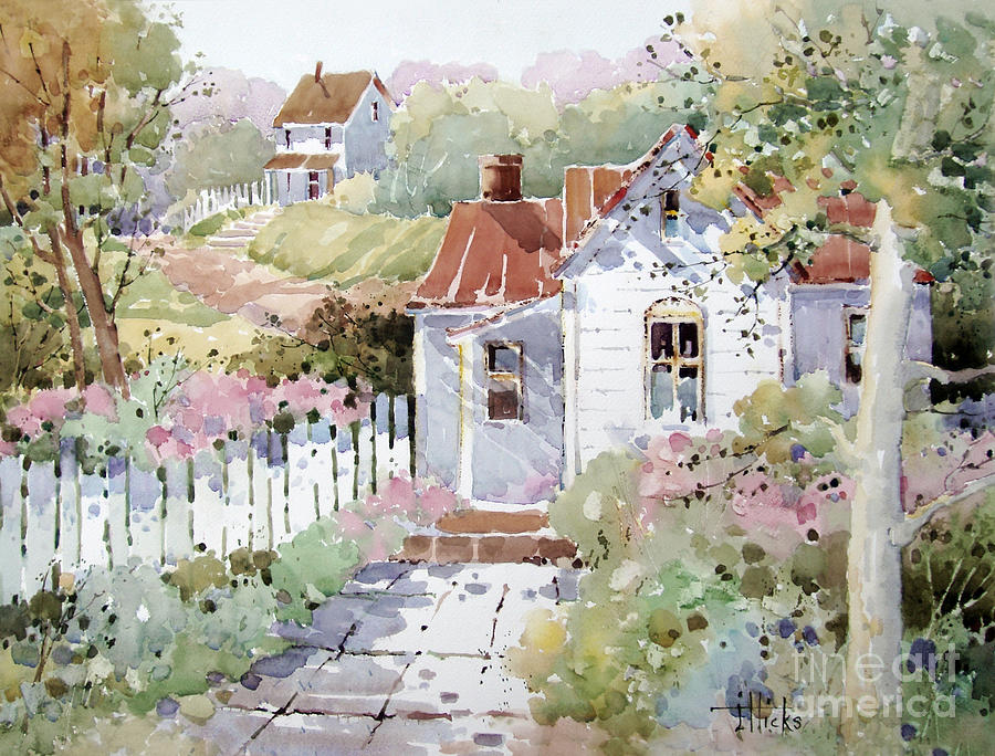 900x684 Summer Time Cottage Painting By Joyce Hicks - Cottage Painting
