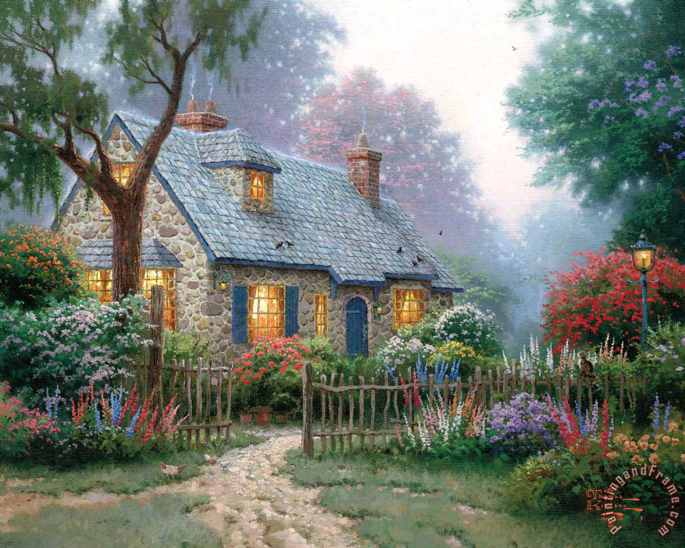 960x768 Thomas Kinkade Foxglove Cottage Painting - Cottage Painting
