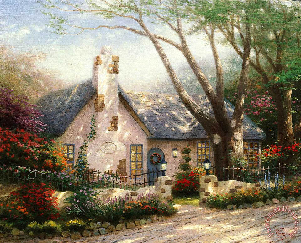 960x774 Thomas Kinkade Morning Glory Cottage Painting - Cottage Painting