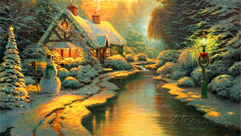 800x450 Thomas Kinkade Oil Paintings Lights Winter Thomas Kinkade - Cottage Painting