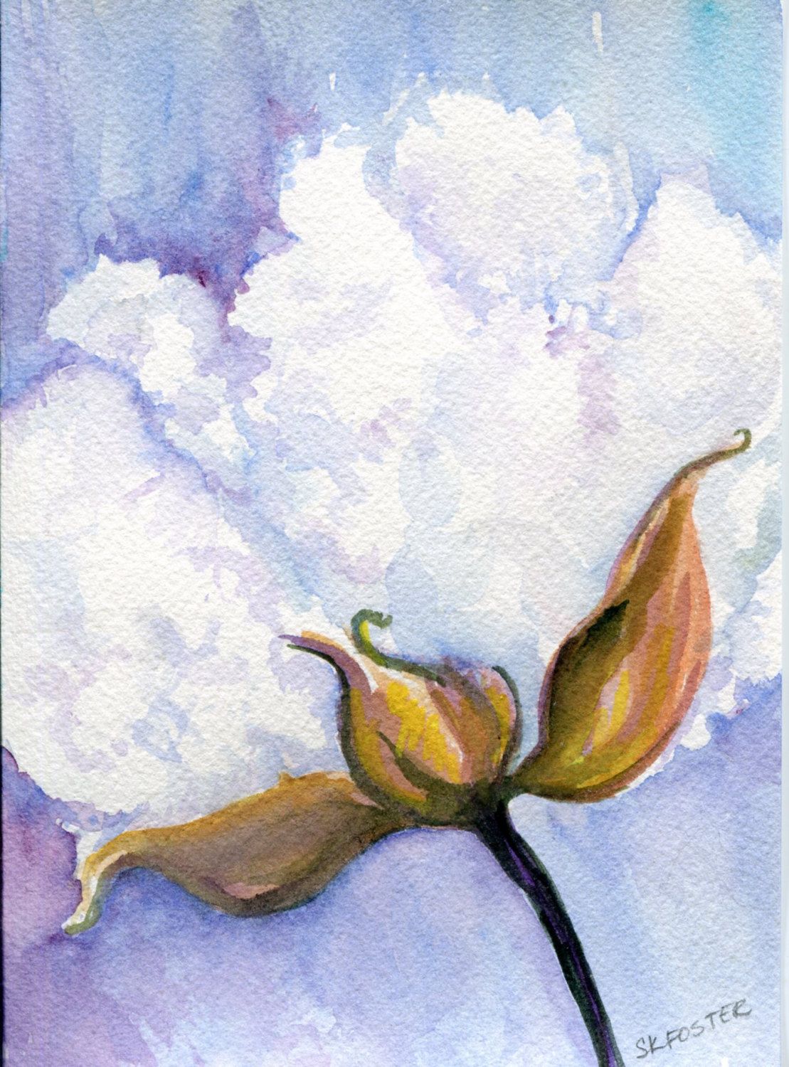 1109x1500 Great Minty Home Decor, Cotton Boll Watercolor Painting Original - Cotton Boll Painting