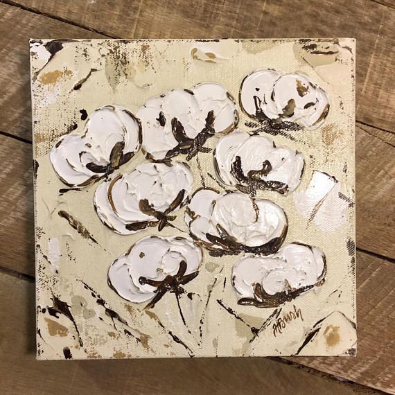 570x570 Original Cotton Boll Painting By Artist Haley Bush Heavy Texture - Cotton Boll Painting