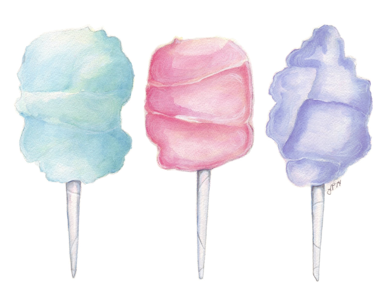 1274x1000 Three Cotton Candies Watercolor Painting Cotton Candy Art - Cotton Candy Painting