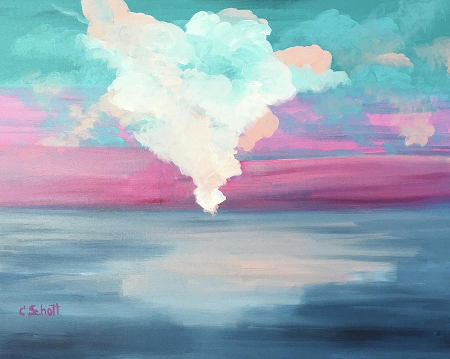 900x719 Cotton Candy Clouds Painting By Christina Schott - Cotton Candy Painting