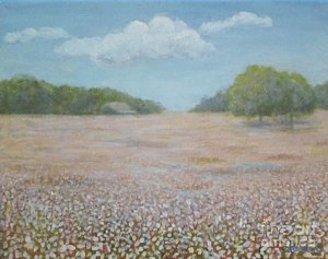 300x237 Cotton Field Painting By Jean Ehler - Cotton Field Painting