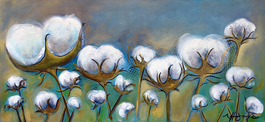 900x415 High Cotton In Blues Painting By Nancy Hilliard Joyce - Cotton Field Painting