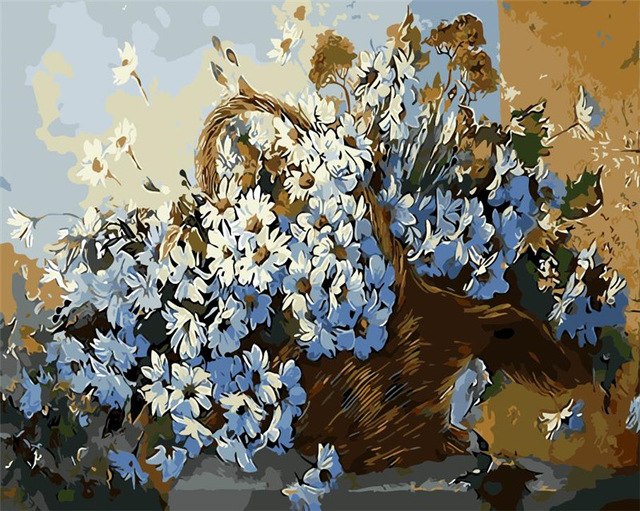 640x511 White Elegant Flowers Picture Diy Digital Oil Painting Quadros - Cotton Painting